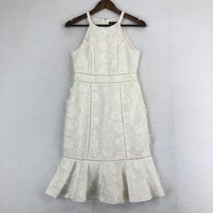 INC International Concepts Women's Size 2 White Lace High Neck Flounce Dress